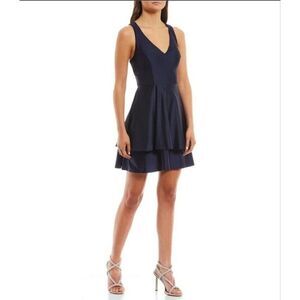 JUMP Sateen X-Back Fit & Flare Mini Dress Sleeveless Navy Juniors 7/8 NWT
